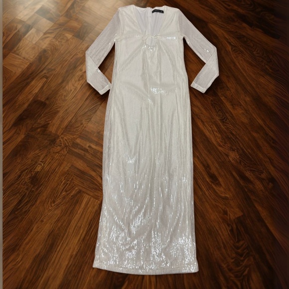 White Sequins Floor Length Body-con Keyhole Dress Lioness Size XL - Picture 4 of 6